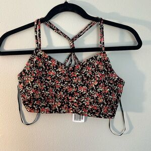 NWT BLACK/FLORAL BRALETTE WITH BACK CRIS-CROS DETAILING SIZE S